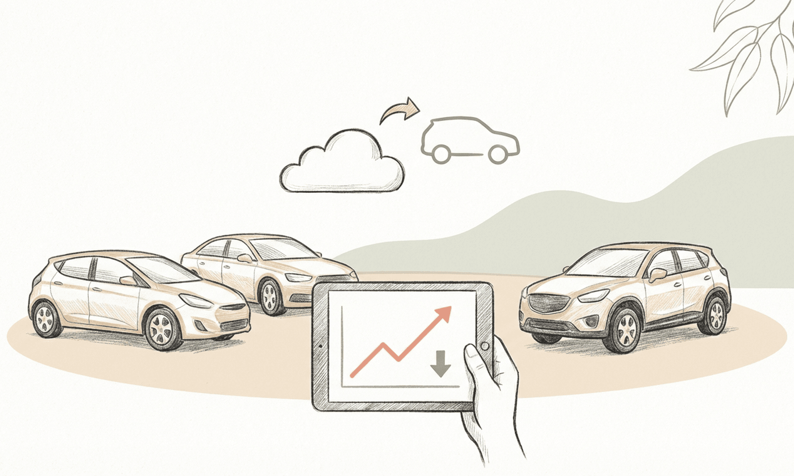 Sketch of car rental pricing dashboard comparing competitor rates