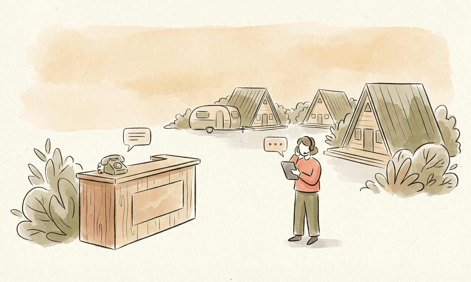 Sketch of holiday park booking assistant handling enquiries and availability