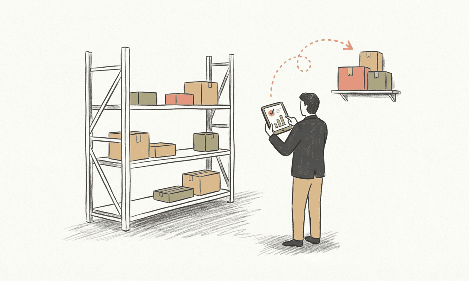Sketch of Australian retail inventory dashboard and stock shelves